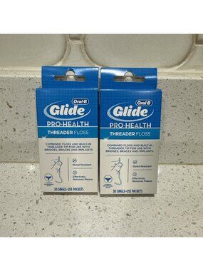 2-Oral-B GLIDE Pro-Health THREADER FLOSS 30 single use packets ORIGINAL NEW